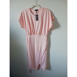 Prettylittlething Midi Dress Wrap Front Belted Kimono Sleeve Apricot Size 8